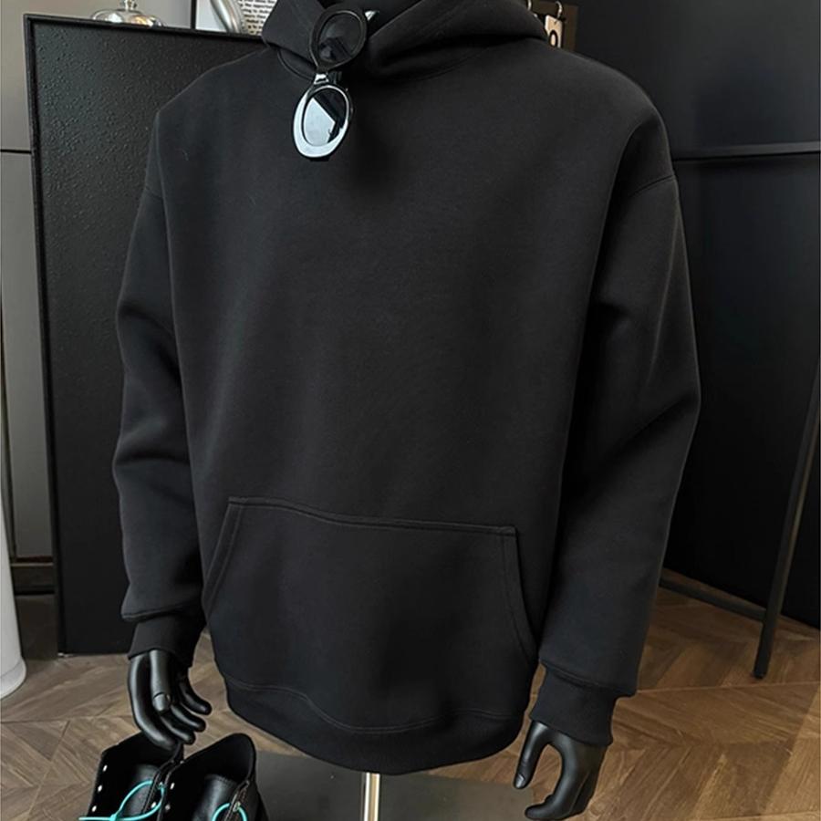 大码男装300斤重磅黑色连帽卫衣