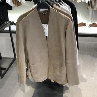 无领西服夹克2 特大码 300斤复古休闲仿麂皮绒长袖 西装 外套男春秋季