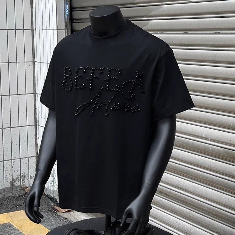 特大码300斤夏季钉珠潮牌短袖