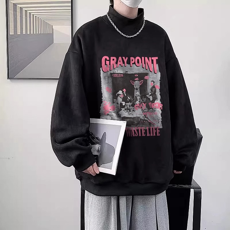 特大码300斤半高领麂皮绒卫衣男