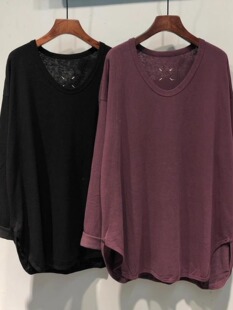 特大码300斤长袖T恤男女春秋下摆弧形宽松休闲中长款U领上衣ins潮