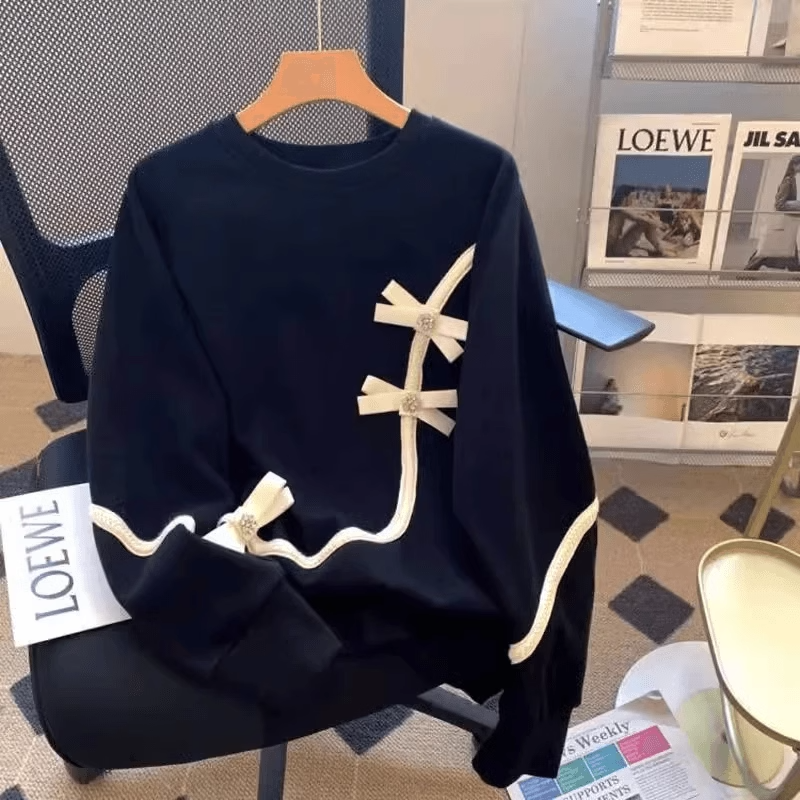 特大码300斤明线立体蝴蝶结卫衣