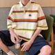 宽松翻领t恤polo衫 男夏季 学生高街潮牌体恤 300斤撞色条纹短袖 大码