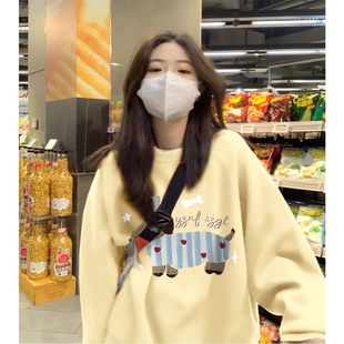 特大码300斤奶黄色毛衣男女装秋冬腊肠狗印花设计感小众针织上衣2