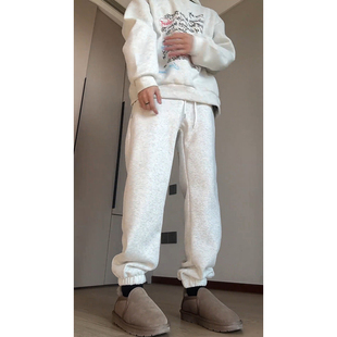 特大码300斤白花灰重磅束脚卫裤男冬季加绒加厚美式复古运动裤子2