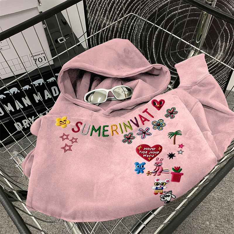 300斤超大码美式粉色卫衣