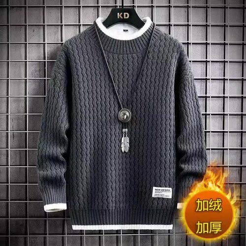 特大码300斤假两件毛衣男秋冬