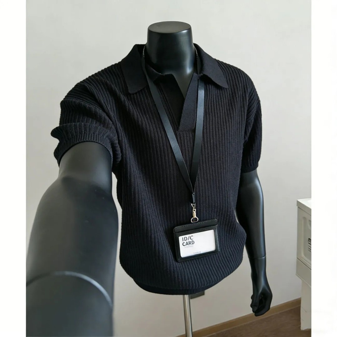 大码300斤老钱风针织短袖polo衫图片