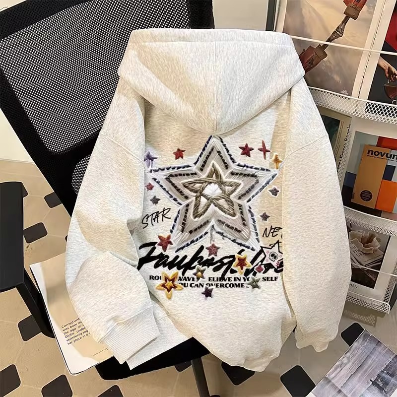 超大码300斤仿刺绣印花连帽卫衣