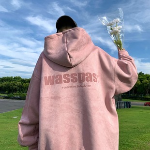 特大码300斤多巴胺麂皮绒连帽卫衣男秋冬季潮牌oversize情侣外套2