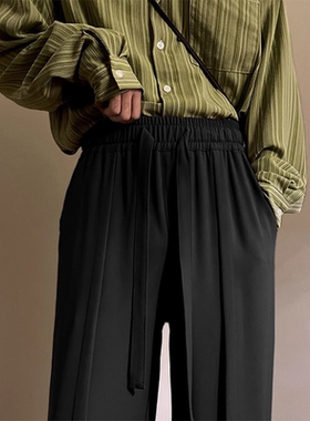 特大码300斤慵懒风黑色西裤男垂坠感高级感直筒宽松休闲西装裤子2