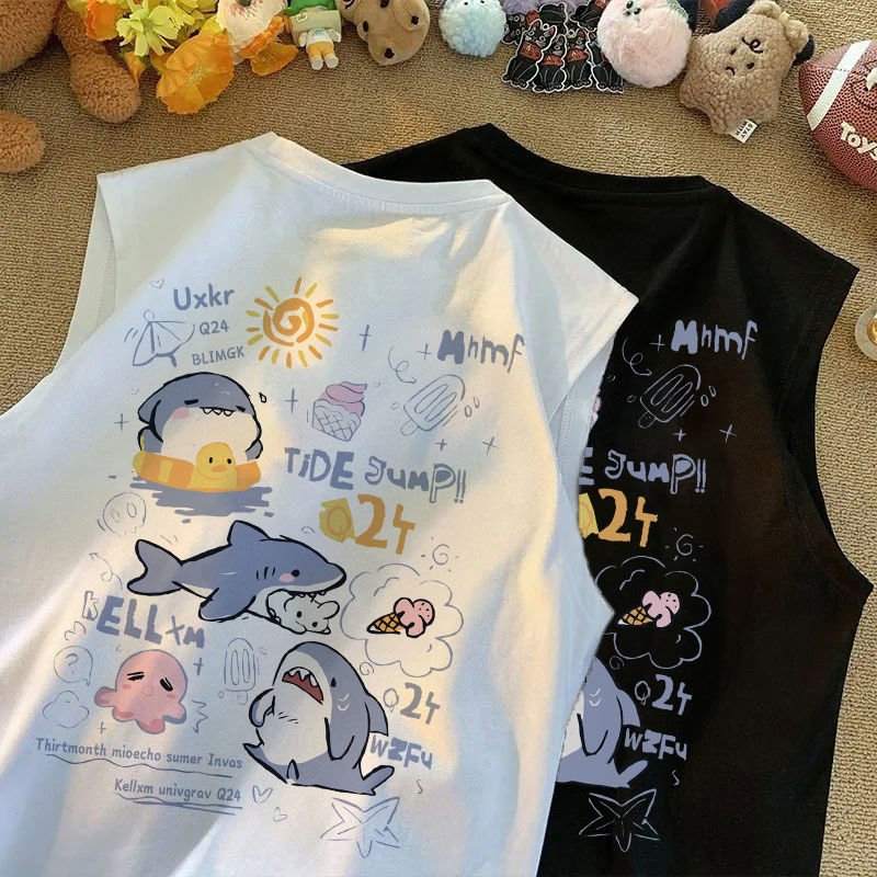 300斤大码男装卡通印花纯棉背心