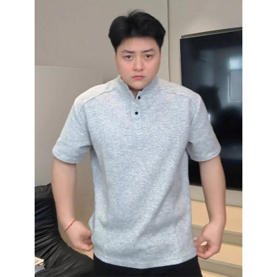 美式复古亨利领T恤男款夏季短袖