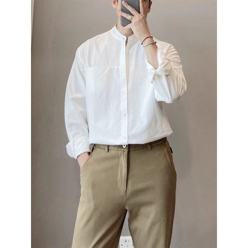 大码300斤新中式立领白衬衫男