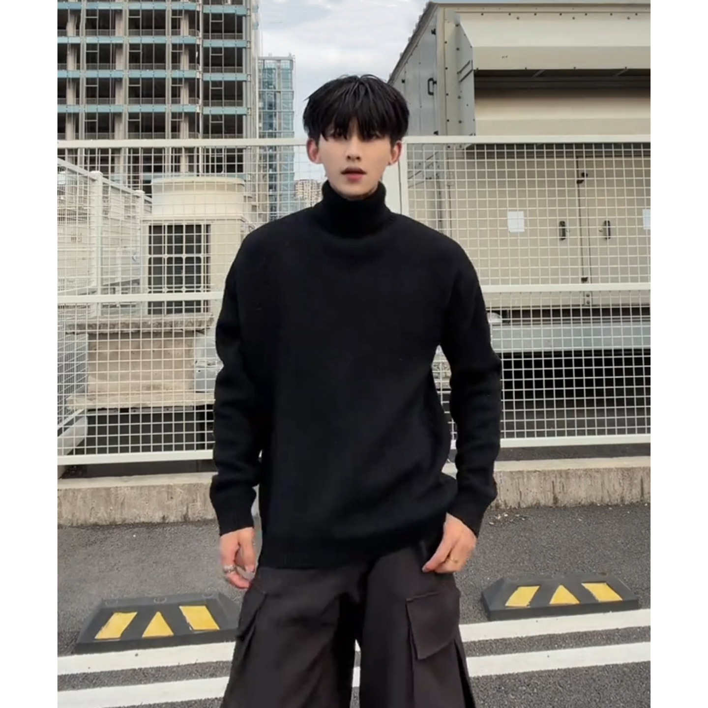 大码300斤黑色高领毛衣男秋冬季