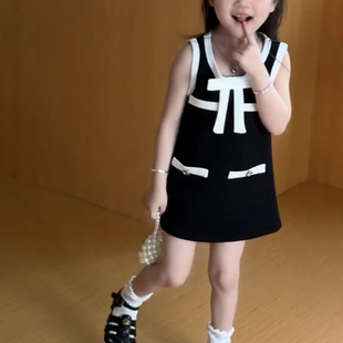 女童法式高级香风连衣裙夏季气质新款撞色无袖裙子中大童女装