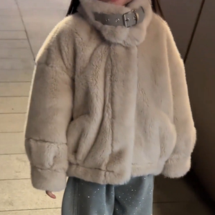 冬季新款女童皮草外套水貂皮毛秋冬一体大衣加厚儿童毛衣短款上衣