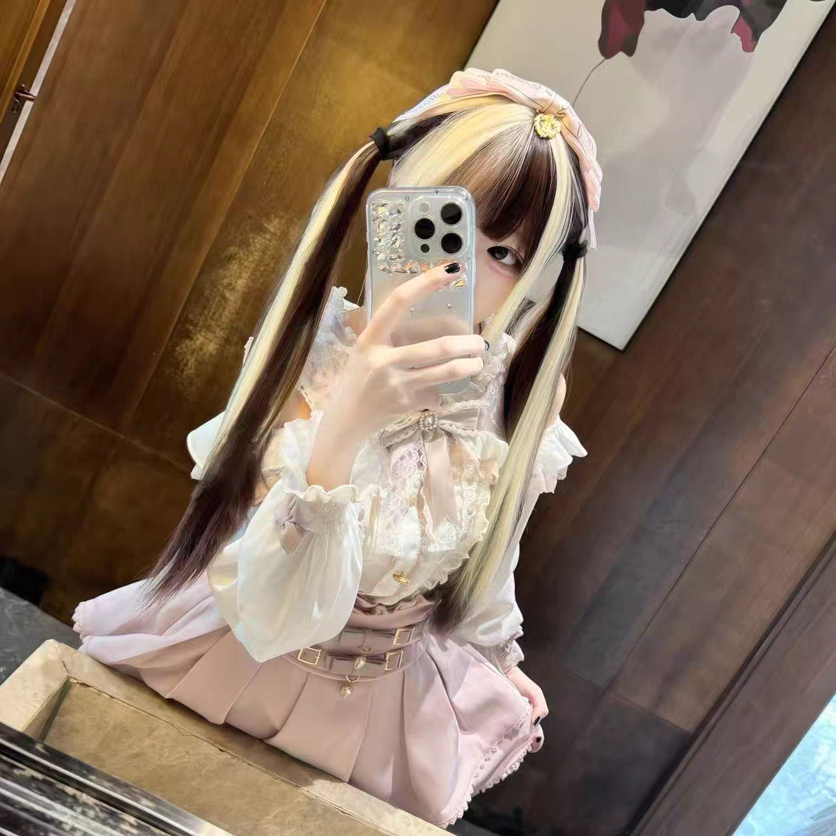 巧克力挑染金色假发女长发洛丽塔