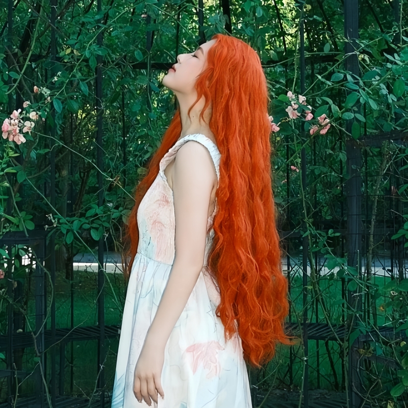 纤韵假发女85CM超长发脏橘色中分卷发洛丽塔羊毛卷写真cos全头套