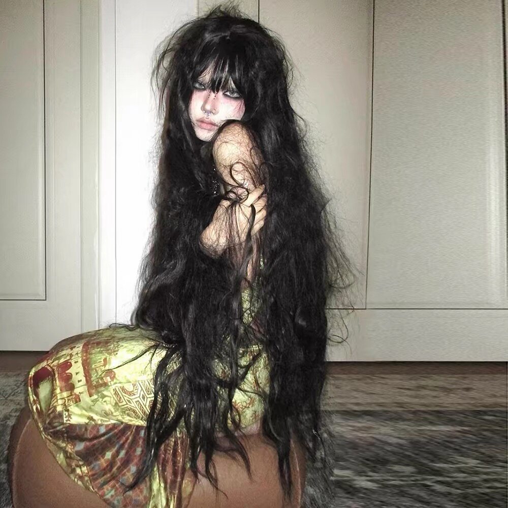 洛丽塔超长黑色水纹长卷发假发女影楼写真1米羊毛卷cos万用全头套