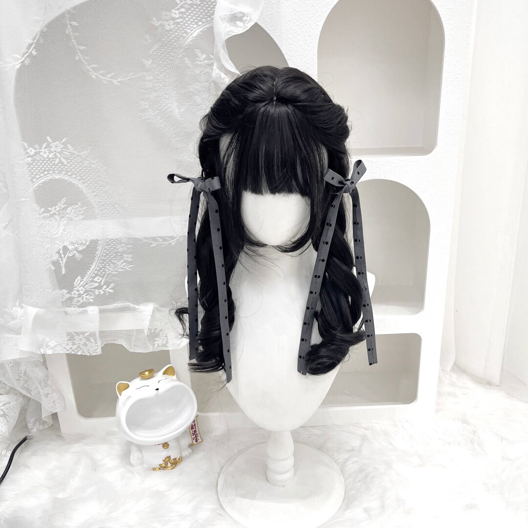 纤韵佳人Lolita假发女双马尾自然黑色罗马卷日系长卷发少萝全头套