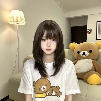 纤韵佳人假发女黑棕锁骨发y2k网红亚文化齐刘海高层次短直发全头