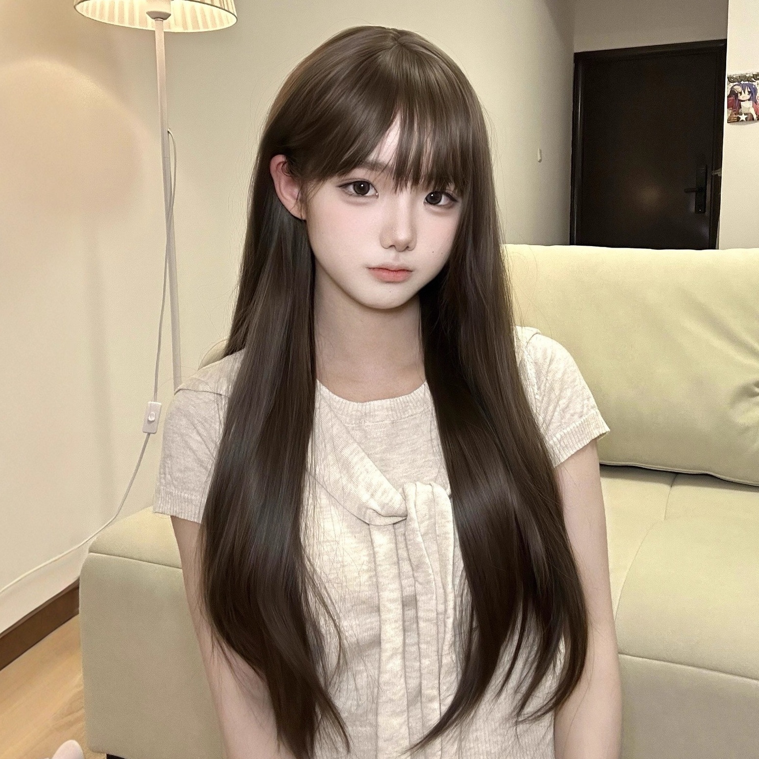 【呆萌甜妹】纤韵佳人假发冷棕色可爱少萝长直发lolita70cm全头套