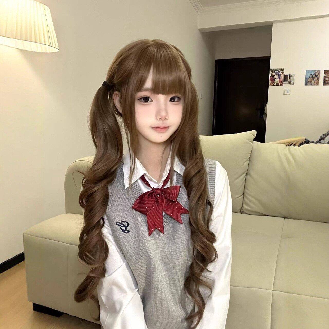 【少女情书】纤韵佳人假发女长发Lolita80cm蜜茶色双马尾长卷发