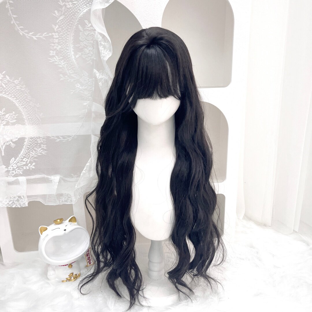 纤韵佳人假发女少萝Lolita软妹jk黑棕色80cm水波纹长卷发全头套