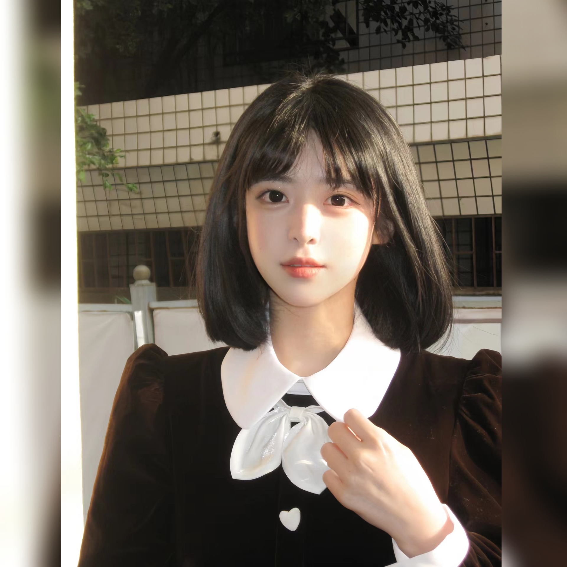 假发女短发新款网红圆脸锁骨黑棕色中长发波波头自然全头套式