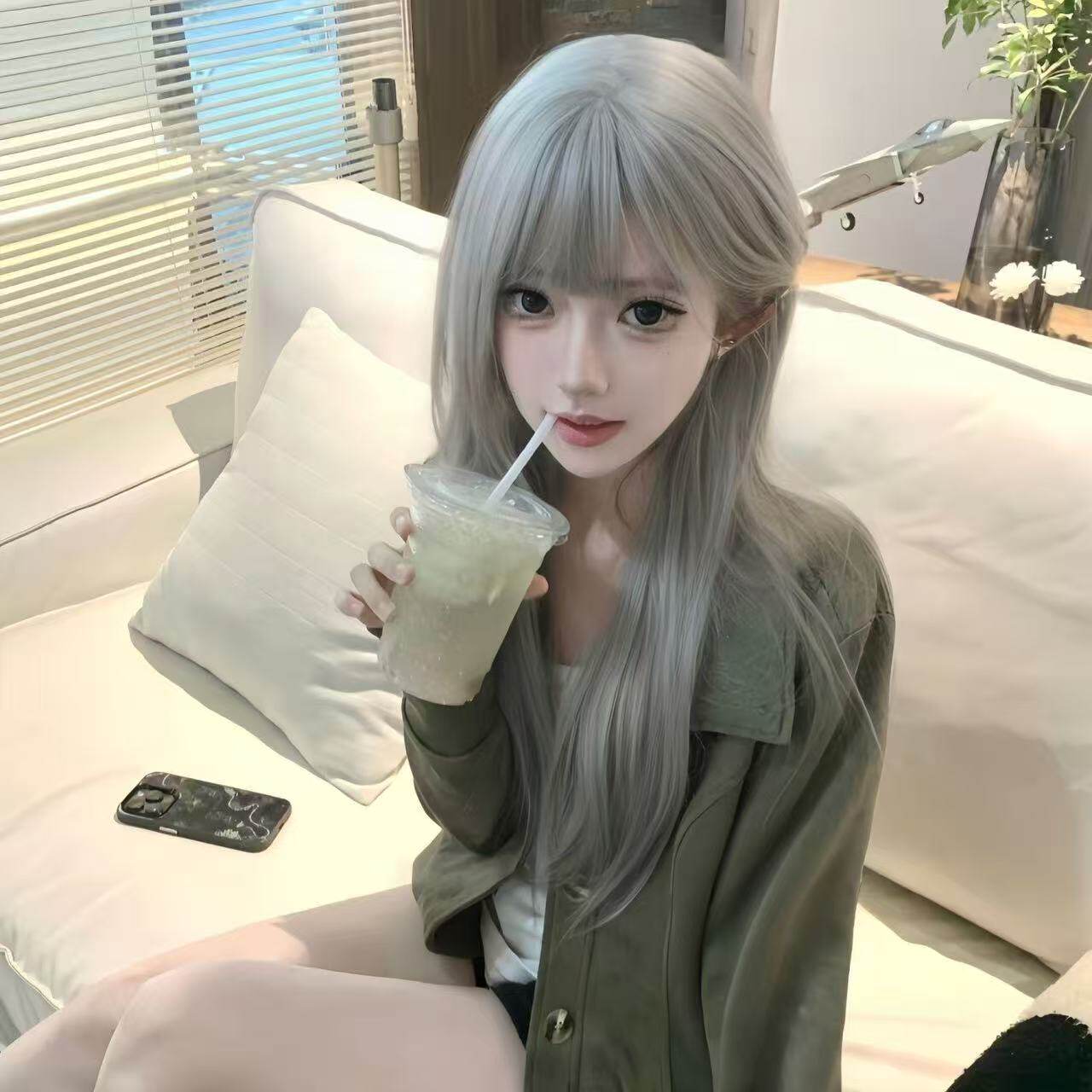 【银色梦境】纤韵佳人假发女长发lolita银灰色cos漫画感jk长直发