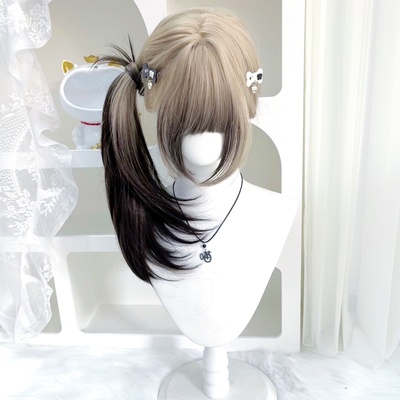 纤韵佳人假发奶金渐变黑爆顶染高层次长直发暹罗猫甜美日常全头套