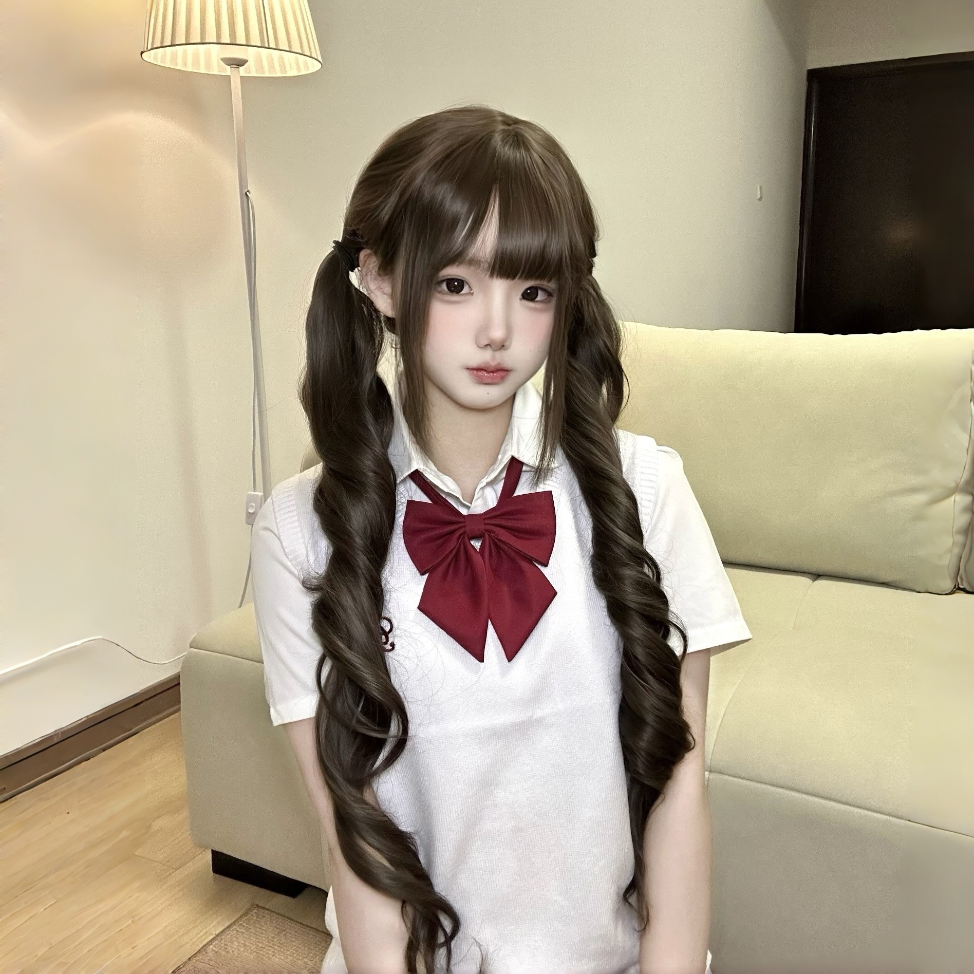 纤韵佳人假发【扎好双马尾】全头lolita冷棕色长卷发80CM网红少萝