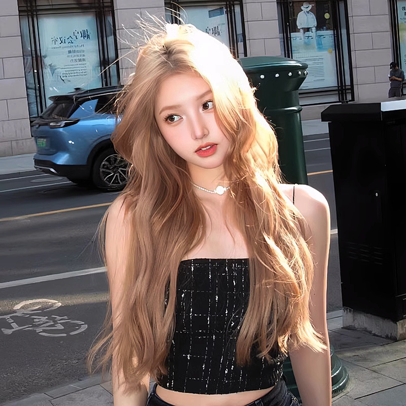 假发女长发rose同款蜜茶亚麻