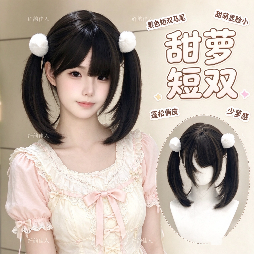 【甜萝软妹】纤韵佳人假发女lolita精修鬓角双马尾jk日系短发头套