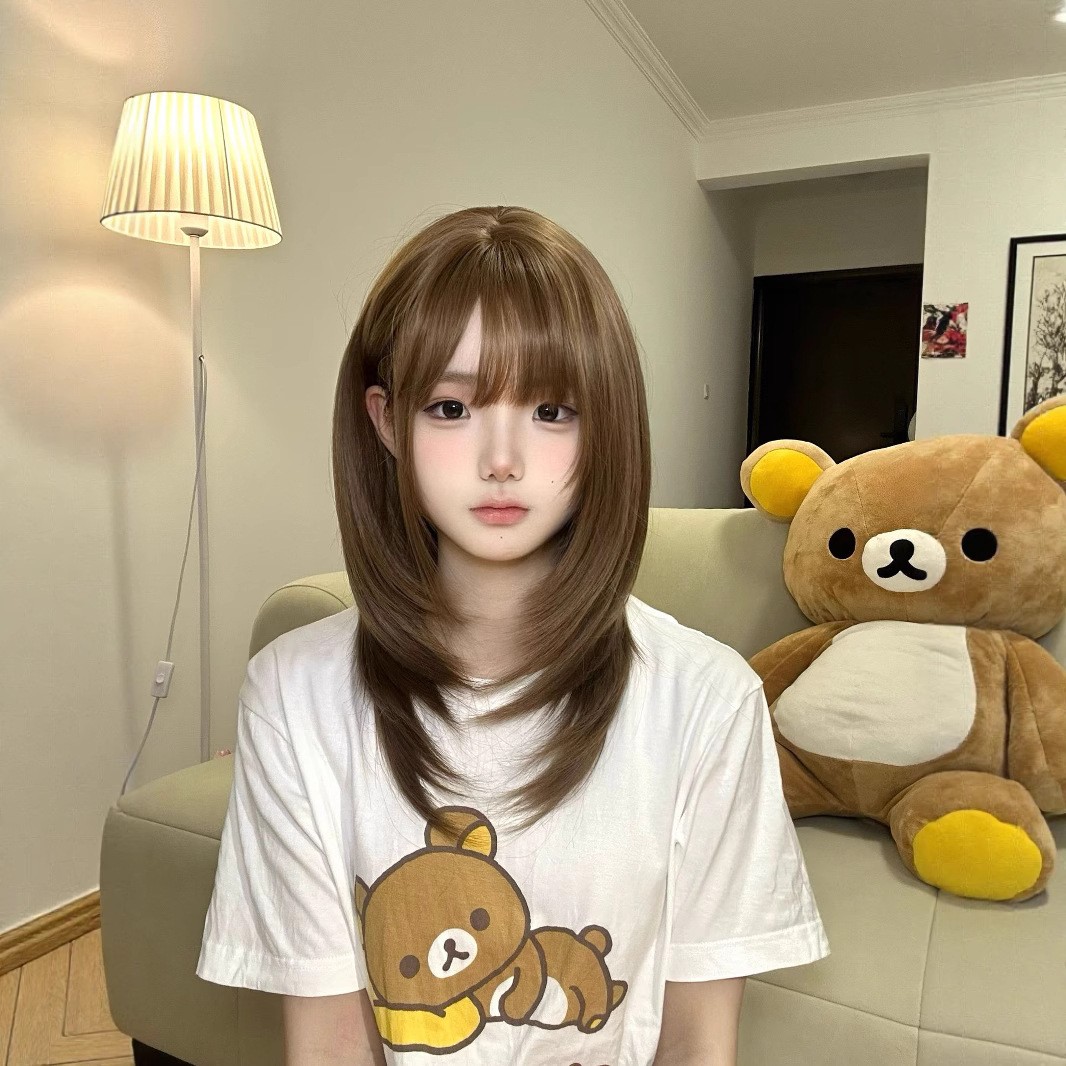 纤韵佳人假发女蜜茶锁骨发y2k网红亚文化齐刘海高层次短直发全头