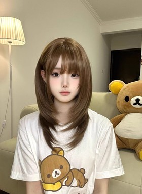 纤韵佳人假发女蜜茶锁骨发y2k网红亚文化齐刘海高层次短直发全头