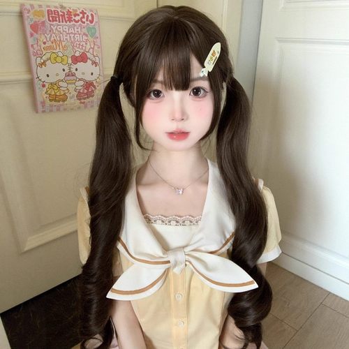 纤韵佳人【扎好双马尾】冷棕色75cm罗马卷假发Lolita甜美jk全头套
