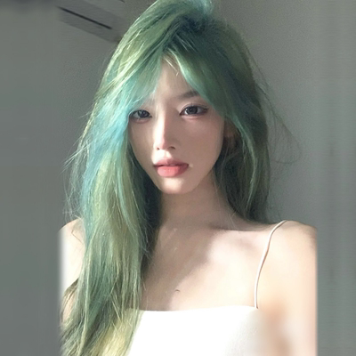 taobao agent Green wig, helmet, straight hair, cosplay, internet celebrity, Lolita style
