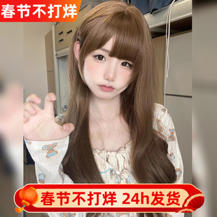 纤韵佳人假发女长发蜜茶亚麻色大波浪圆脸长卷发自然蓬松全头套式