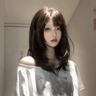 纤韵佳人假发女锁骨发y2k网红亚文化齐刘海高层次短直发全头套