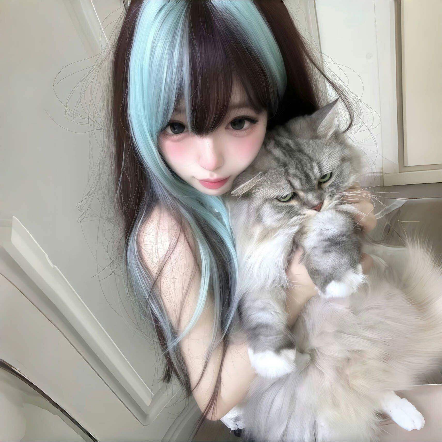 【可扎双马尾】纤韵佳人挑染薄荷绿长直发小鞠同款渐变lolita发套