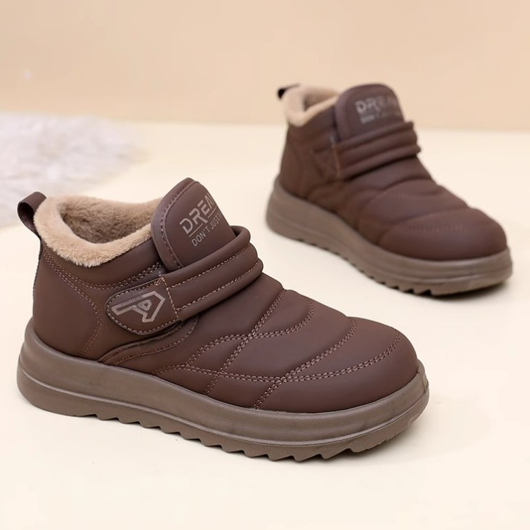 2025冬季老北京棉鞋女皮面加绒防水一脚蹬妈妈棉靴保暖防滑雪地靴