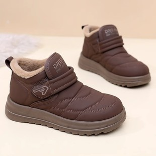2025冬季 女皮面加绒防水一脚蹬妈妈棉靴保暖防滑雪地靴 老北京棉鞋