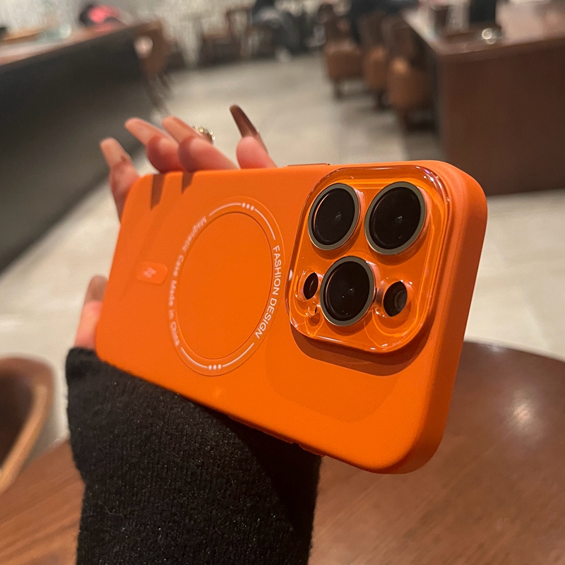 肤感磨砂适用苹果16promax手机壳iphone15新款14pro带镜头膜12橙橘色16plus高级感13全包硬Magsafe磁吸保护套