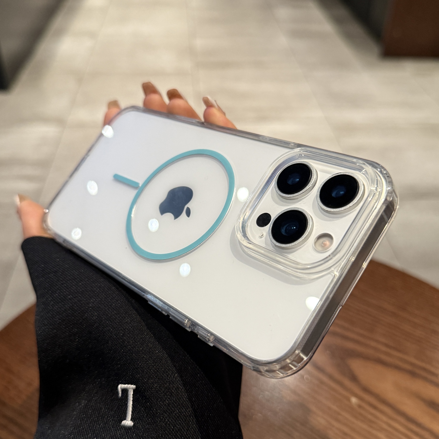 适用iphone16pro手机壳14pro超薄透明15pro苹果16promax新款蓝色细圈磁吸12简约plus防摔13硬Magsafe保护套11