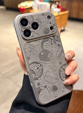 卡通哆啦A梦适用iPhone17pro手机壳Air苹果16promax新款钛灰色翻毛皮15秒变大视窗镜头14PM耐脏13保护套情侣