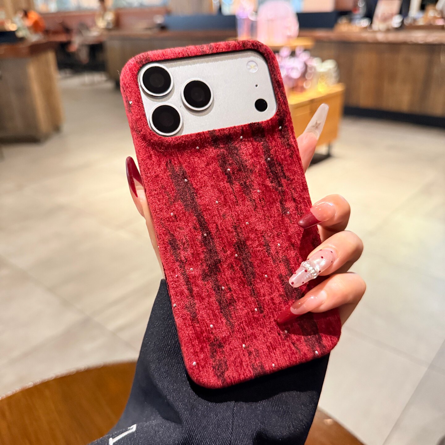 满天星钻丝绒布适用苹果17手机壳iphone17promax新款16promax本命年红色13pm秋冬高级感15网红女14保护套超火