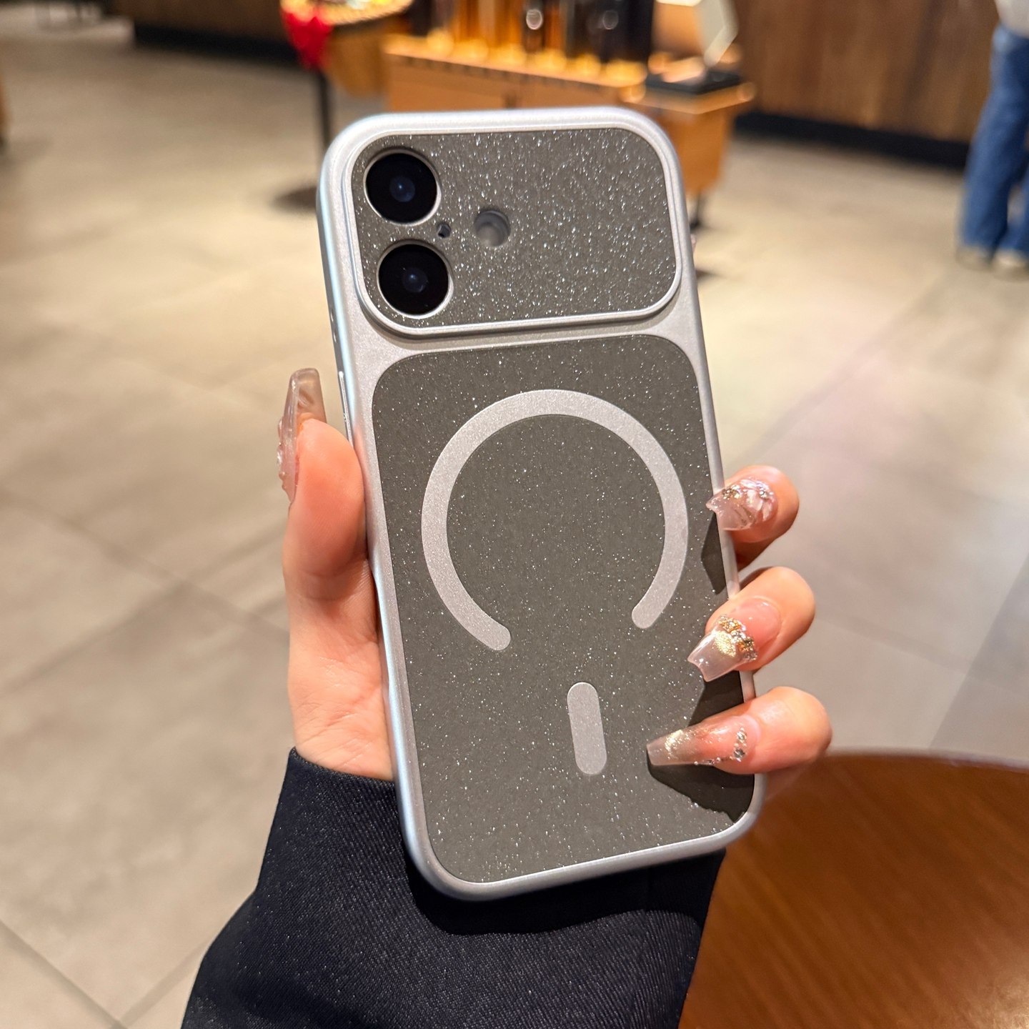 钛灰色闪粉素皮适用iphone17手机壳17promax苹果16pro秒变大视窗镜头15新款磁吸14全包女13高级Magsafe保护套