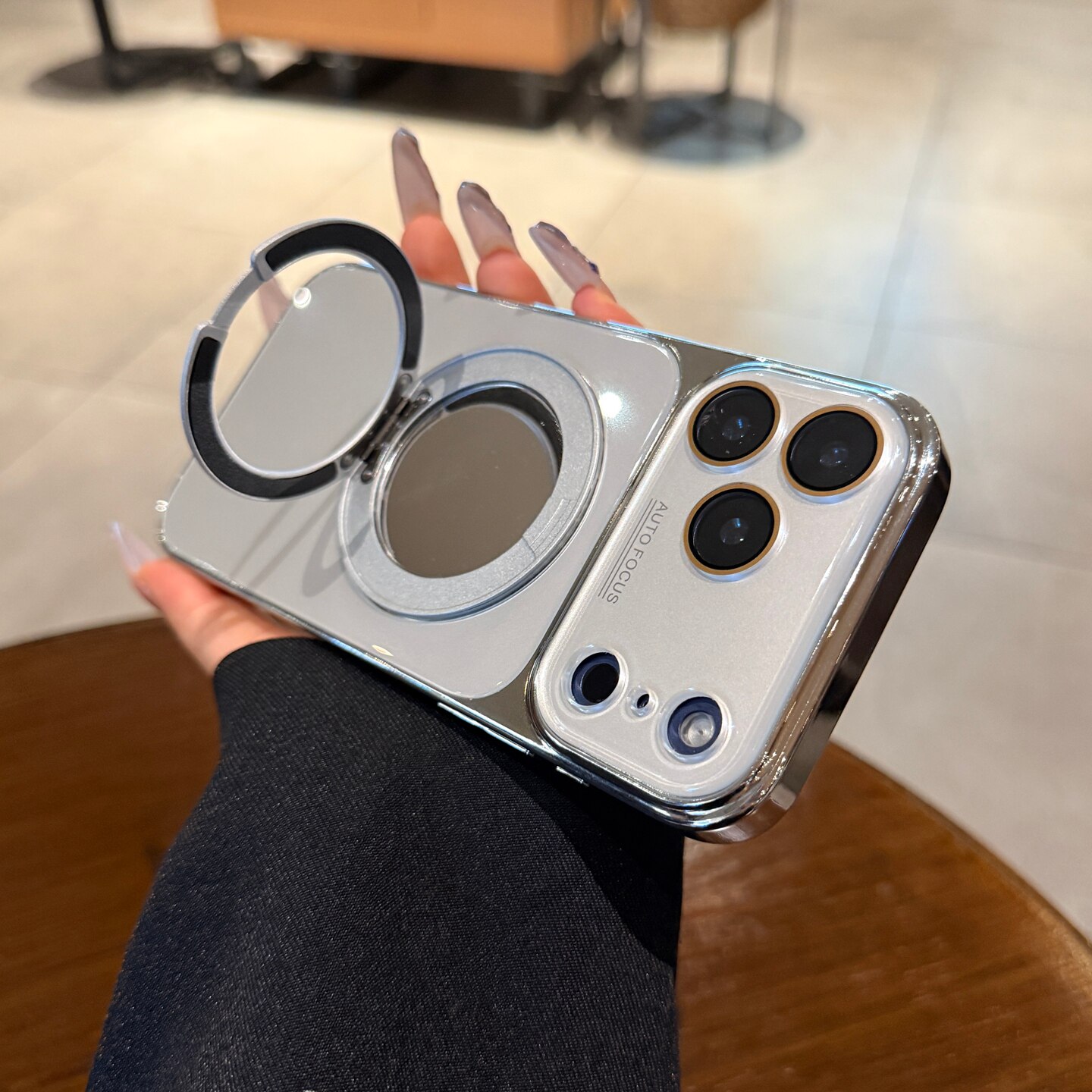 适用iphone17promax手机壳苹果18pro磁吸支架新款16玻璃灰色15带镜子13大视窗镜头全包12高级电镀银14P保护套